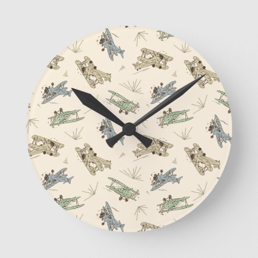 Horloge Ronde Bi-plans Art déco rugissant - motif vert bleu. (Recto)