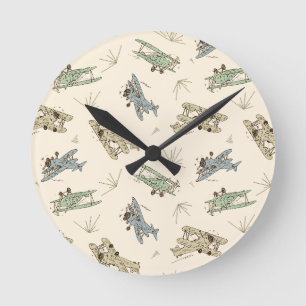 Horloge Ronde Bi-plans Art déco rugissant - motif vert bleu.