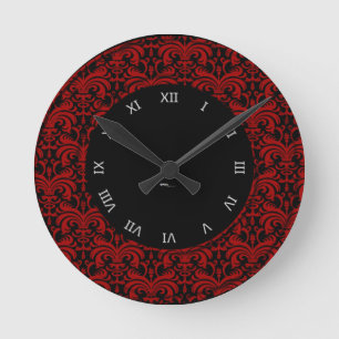 Horloge Ronde Big Bold Damask (Rouge)