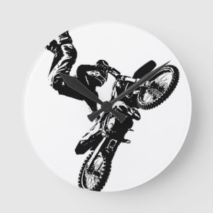 Horloge Ronde biker pop art moto vitesse acrobatique sport