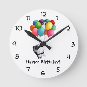 Horloge Ronde Birthday Balloons Panda Bear