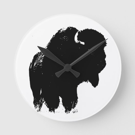 Horloge Ronde Bison de bison noir et blanc Pop Art (Recto)