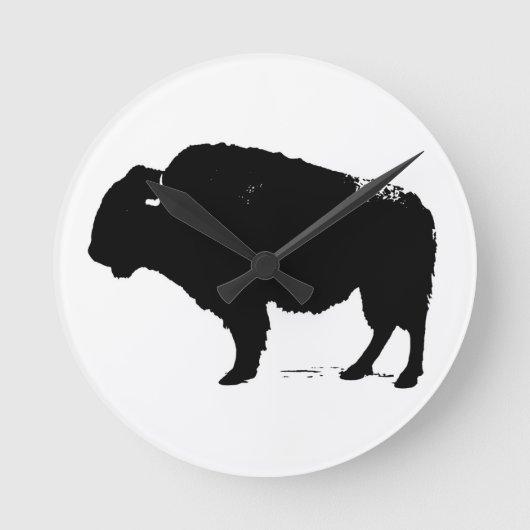 Horloge Ronde Bison de Buffalo Art noir et blanc (Recto)