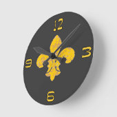 Horloge Ronde Black and Gold Fleur de Lis (Angle)