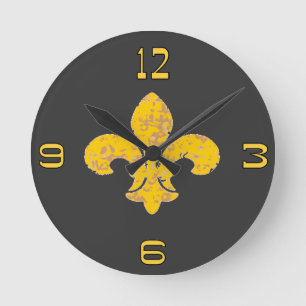 Horloge Ronde Black and Gold Fleur de Lis
