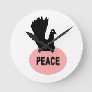 Horloge Ronde Black and Pink Peace Dove Wall Clock