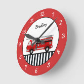 Horloge Ronde Black and Red Fire Truck Personalized Round C (Angle)