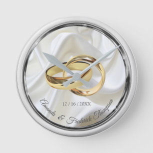 Horloge Ronde Black and Silver on Ivory Silk Wedding Venin Clock