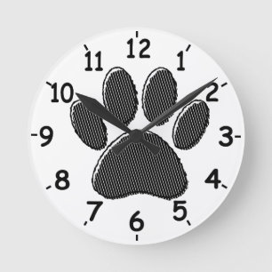 Horloge Ronde Black and White Striped Puppy Paw Print
