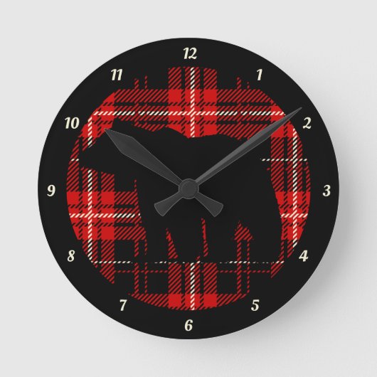 Horloge Ronde Black Bear Red Plaid (Recto)