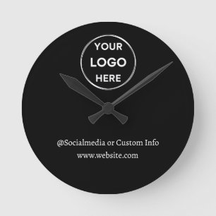 Horloge Ronde Black Custom Logo Texte Moderne Minimaliste Entrep