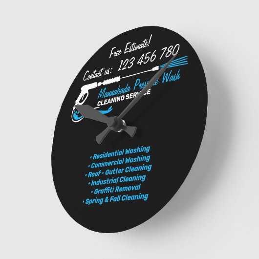 Horloge Ronde Black Détail Pression Puissance Lavage Dur Nettoya (Angle)