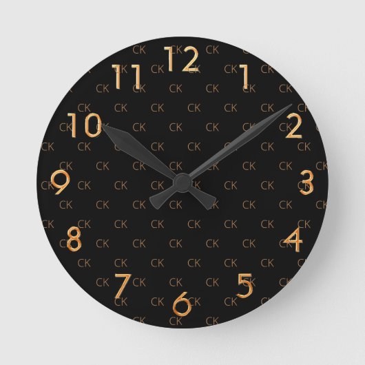 Horloge Ronde Black gold monogram initials minimalist elegant (Recto)