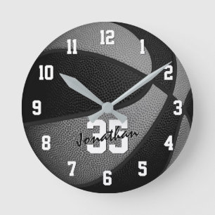 Horloge Ronde black gray boys girls basket-ball personalized