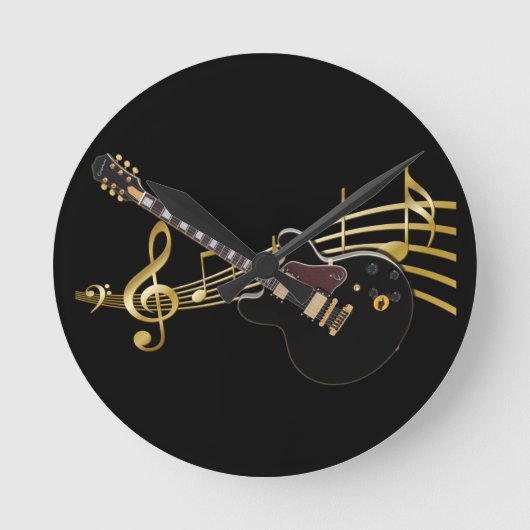 Horloge Ronde Black Guitar and Music Score Wall Clock (Recto)
