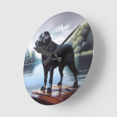 Horloge Ronde Black Labrador Retriever et le lac (Angle)