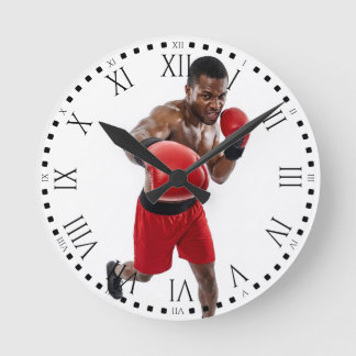 Horloge Ronde Black Male Boxer Punching Gym Decor
