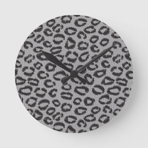 Horloge Ronde Black net lace with leopard pattern on white