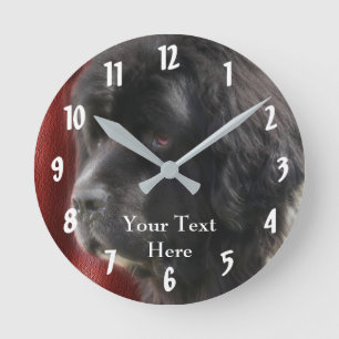 Horloge Ronde Black Newfoundland Dog Face Personnalisé