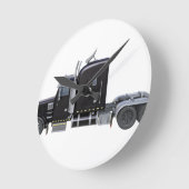 Horloge Ronde Black Semi Truck with Full Lights In Side View (Angle)