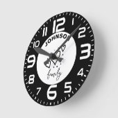 Horloge Ronde Black White Heart Nom de famille (Angle)
