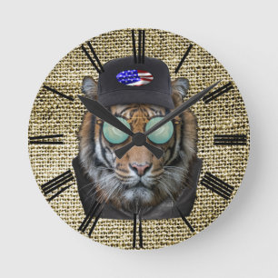 Horloge Ronde Blague habillée de tigre