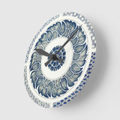 Horloge Ronde Blanc bleu Floral chinois rond (Angle)