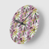 Horloge Ronde Blanc Dahlia Fleur Motif Nature (Angle)