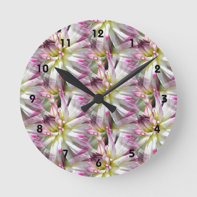 Horloge Ronde Blanc Dahlia Fleur Motif Nature (Front)