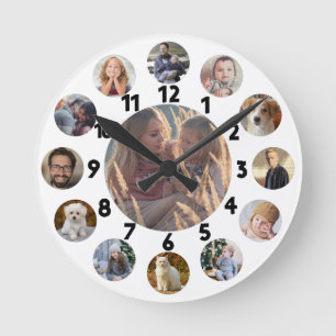 Horloge Ronde Blanc des images   d'Instagram du collage 13 de
