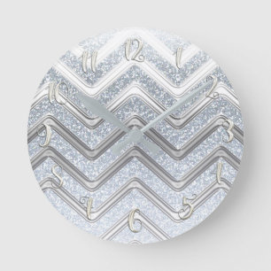 Horloge Ronde Blanc Pailleté Argent Fille Glamour Chevron