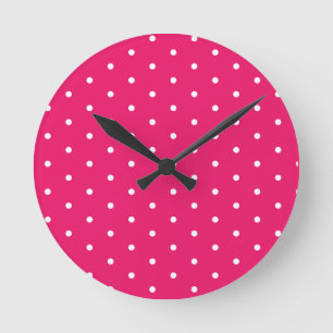 Horloge Ronde Blanc sur Pois roses chaudes