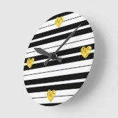 Horloge Ronde Blancs et Noirs avec Coeurs d'Or (Angle)