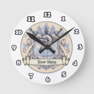 Horloge Ronde Blason de famille Chevalier Bleu Nom de famille h