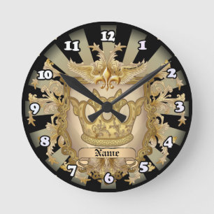 Horloge Ronde Blason de Famille Crown Shield Nom de Famille