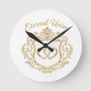 Horloge Ronde Blason de mariage Union Éternelle Or Élégant Orn