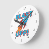 Horloge Ronde Blast Off Rocket Ship (Angle)