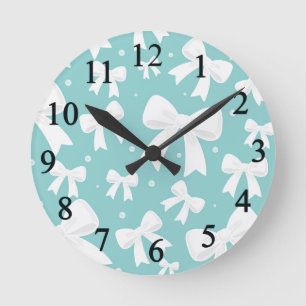 Horloge Ronde Bleu & Blanc Bows Coquette