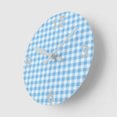 Horloge Ronde Bleu Blanc En vichy Mur Moderne (Angle)