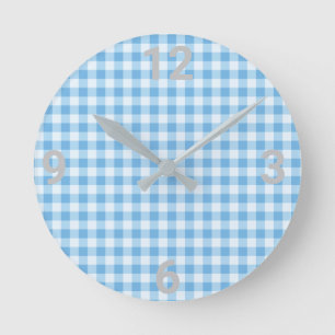 Horloge Ronde Bleu Blanc En vichy Mur Moderne