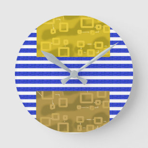 Horloge Ronde Bleu Bleu Bleu Or Géométrique