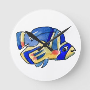 Horloge Ronde Bleu Cartoon Papillon Poisson