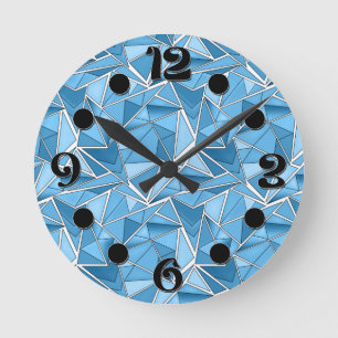 Horloge Ronde Bleu ciel et formes géométriques bleues motif mode