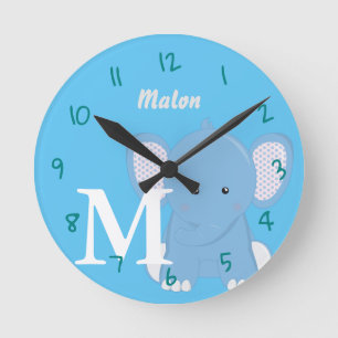 Horloge ronde bleu clair personnalisée pour bébé
