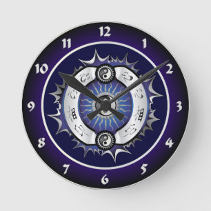 Horloge Ronde Bleu électrique Yin Yang