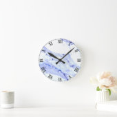 Horloge Ronde Bleu et Marbre blanc (Maison)