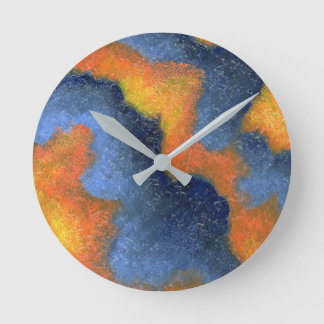 Horloge Ronde Bleu et orange de corail