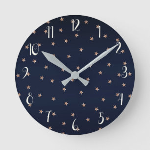 Horloge Ronde Bleu foncé et Rose Or rose des étoiles Stars