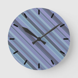 Horloge Ronde Bleu-gris bandes diagonales