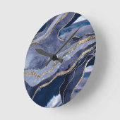 Horloge Ronde Bleu Marbre Agate Or Parties scintillant Glam #1 (Angle)